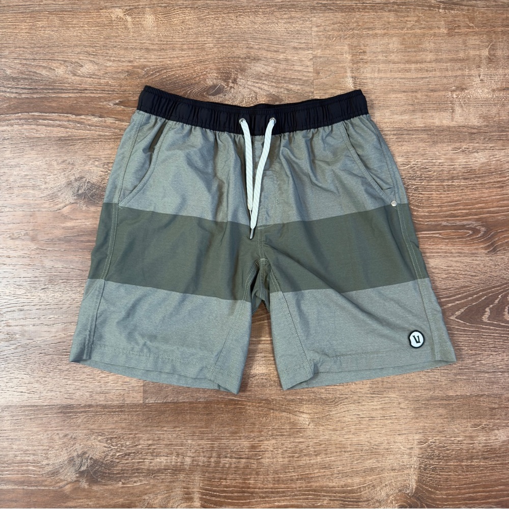 Vuori Men's Kore Shorts Size Medium Green Striped Athletic Shorts